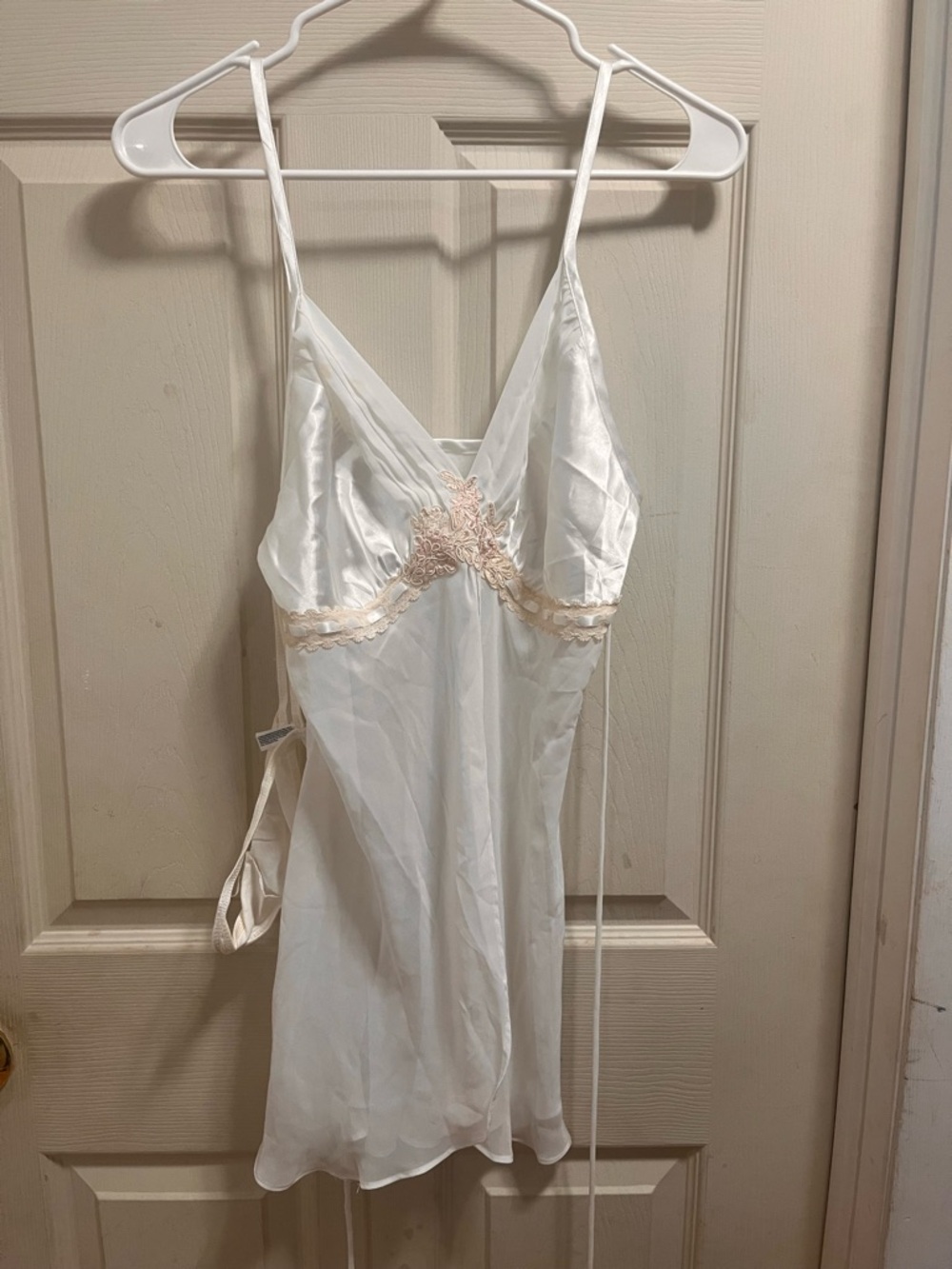 Women's Sheer Satin Chemise Nightgown with Lace Trim  & Thong